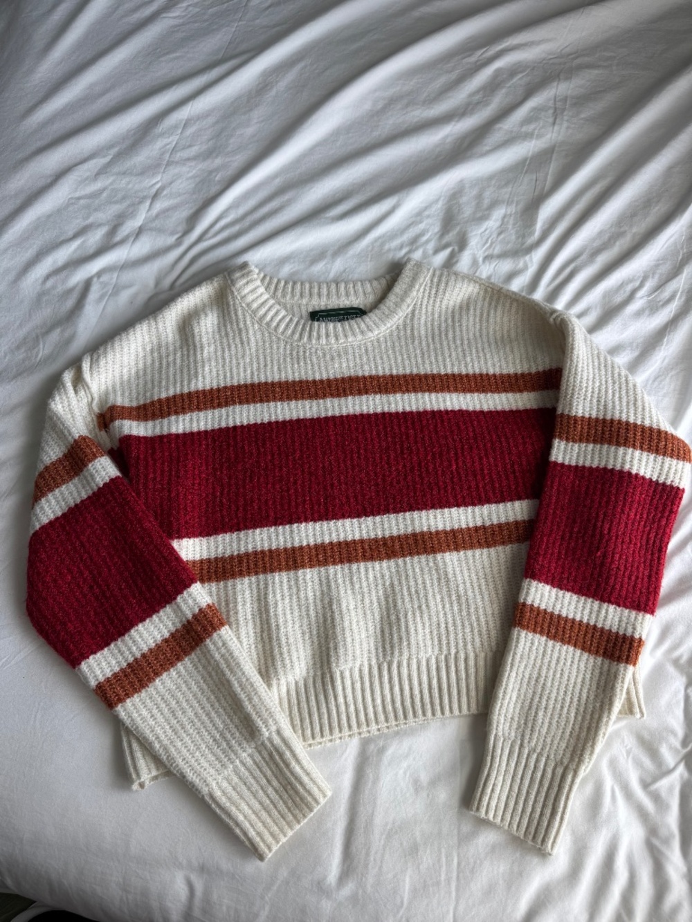 American Eagle red + white striped sweater Size S